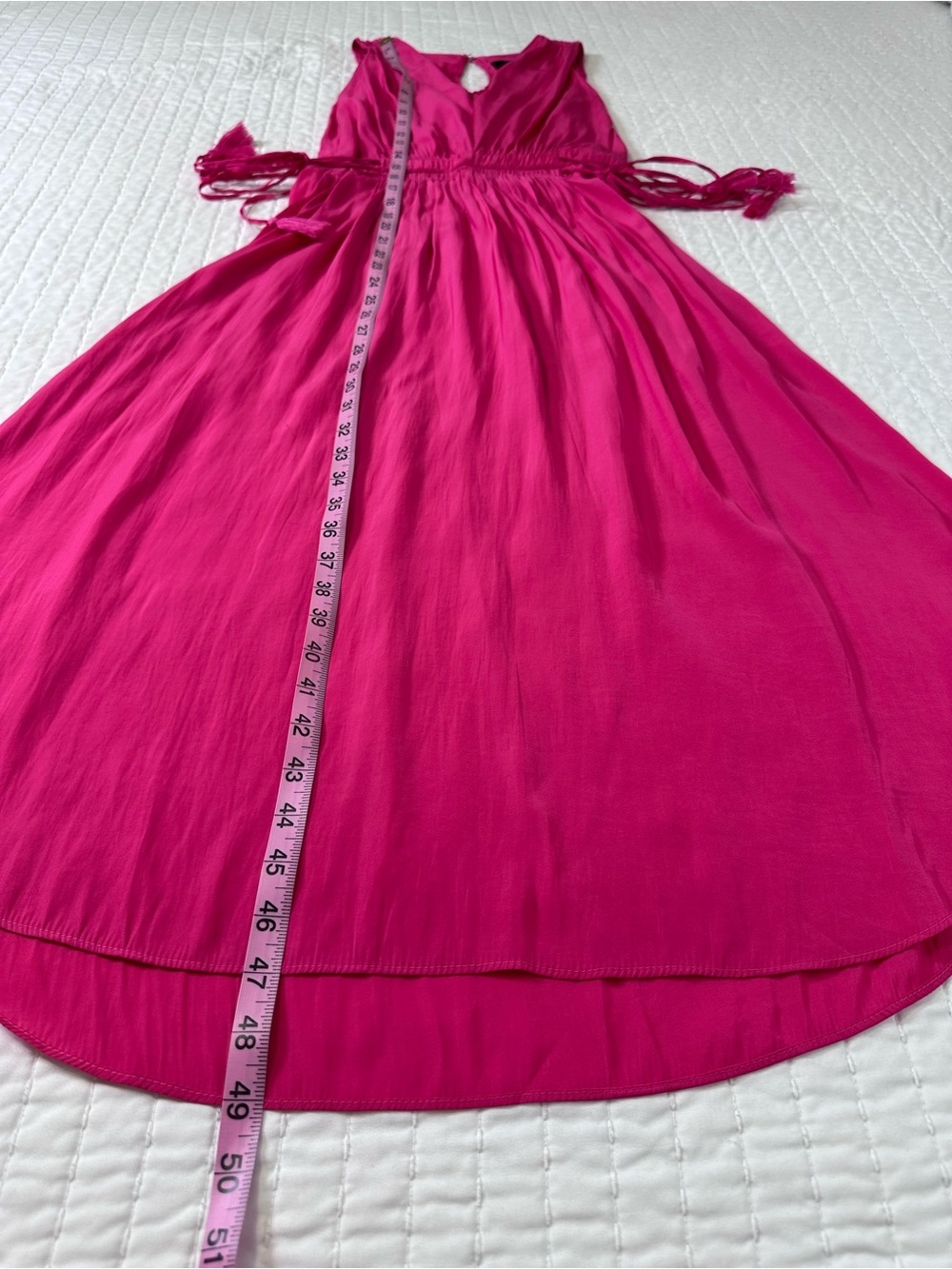 Tahari Hot Pink Summery Sleeveless V-Neck Midi Dress with Elastic Tassel Waist - Picture 4 of 13